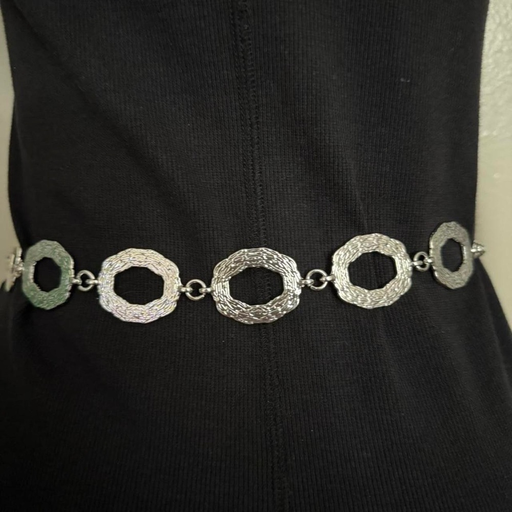 Silver tone metallic skinny chain belt - Picture 3 of 8